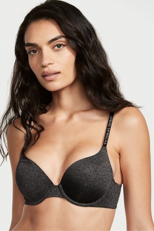 Black Victoria's Secret The T-Shirt Smooth Logo Strap Full Cup Push Up T-Shirt Bra | 7520LGZPI