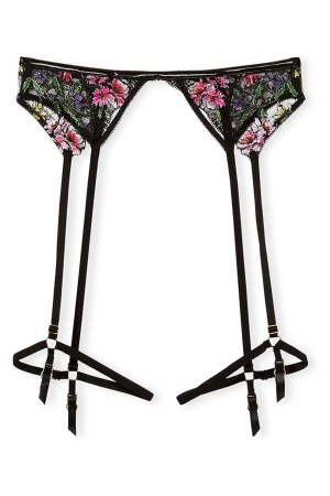 Black Victoria's Secret Very Sexy Floral Embroidered Garter Belt | 3159OSLMF