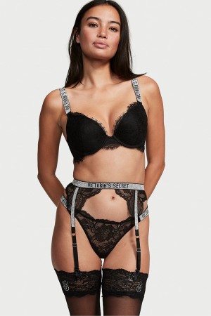 Black Victoria's Secret Very Sexy Shine Strap Suspenders | 0946NDFRI