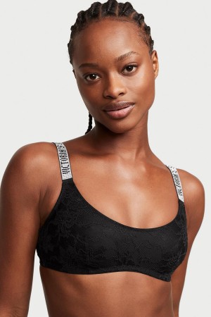 Black Victoria's Secret Very Sexy Shine Strap Lace Bralette | 4072CPATN