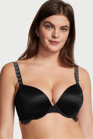 Black Victoria's Secret Very Sexy Shine Strap Lace Wing Plunge Bra | 7428TFNYG