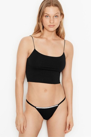 Black Victoria's Secret Very Sexy Smooth Shine Strap Knickers | 8305GQRJK