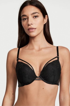 Black Victoria's Secret Very Sexy Strappy Fishnet Lace Bra | 2471JLEBA