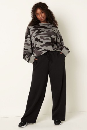 Black Victoria's Secret Wide Leg Jogger | 6073WMTHU