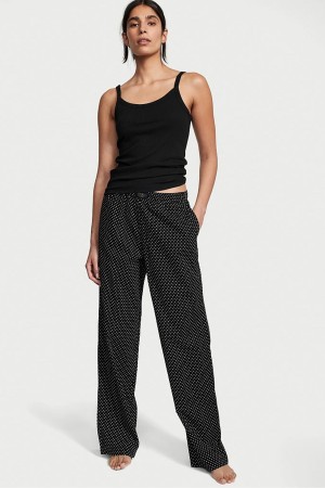 Black White Dots Victoria's Secret Cotton Long Pyjamas | 4632EWSDT