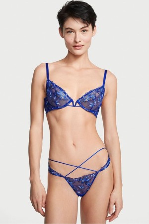 Blue Butterfly Embroidery Victoria's Secret Very Sexy Embroidered Knickers | 1489FZRBQ