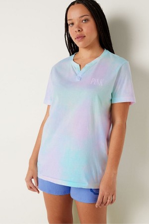 Blue Skyway Tie Dye Victoria's Secret V Neck Short Sleeve T-Shirt | 0861CGINO