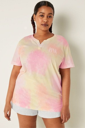 Blue Skyway Tie Dye Victoria's Secret V Neck Short Sleeve T-Shirt | 9570YNJQX