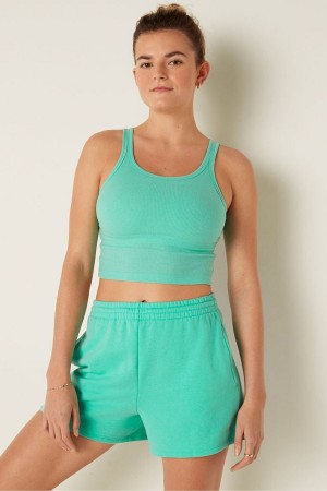 Blue Teal Ice Victoria's Secret Crop Ribbed Tank Top | 9260RPSQC