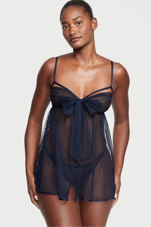 Blue Victoria's Secret Dotted Mesh Babydoll | 0321SXHTD