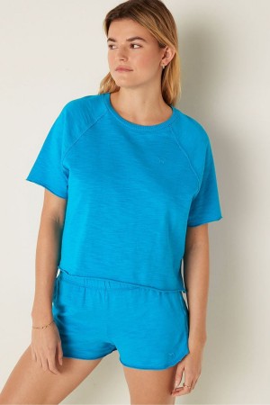 Bright Marine Blue Victoria's Secret Cotton Slub Short Sleeve Crew Crop T-Shirt | 6120KSXRT