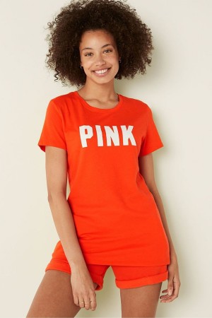 Bright Tomato Sans Logo Victoria's Secret Logo Short Sleeve T-Shirt | 2341ZVRDY