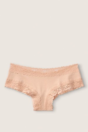 Buff Nude Victoria's Secret Stretch Cotton Lace Trim Cheeky Knickers | 4938WEDGV