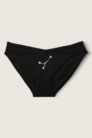 Cancer Black Victoria's Secret Stretch Cotton Astrology Cotton Bikini Knickers | 4320HLKPN