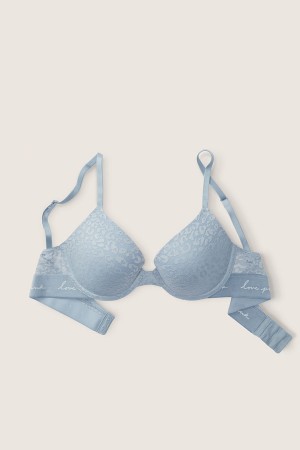 Chalk Blue Victoria's Secret Wear Everywhere Lace Push Up T-Shirt Bra | 2530ZNOHR