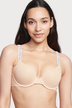 Champagne Nude Victoria's Secret The T-Shirt Full Coverage Push Up Logo Bra | 9452WNUES