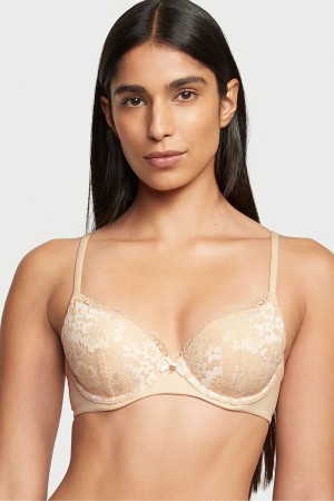 Champagne Xdye Nude Victoria's Secret Body by Victoria Front Fastening Lace Trim Lightly Lined Demi Bra | 9817YPGAR