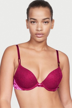 Claret Red Victoria's Secret Sexy Tee Lace Push Up Bra | 6842ZCRLM