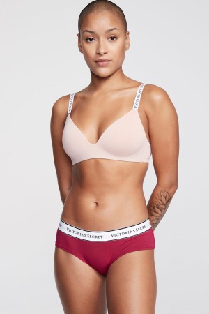 Claret Red Victoria's Secret Stretch Cotton Logo Knickers | 9183OYASB