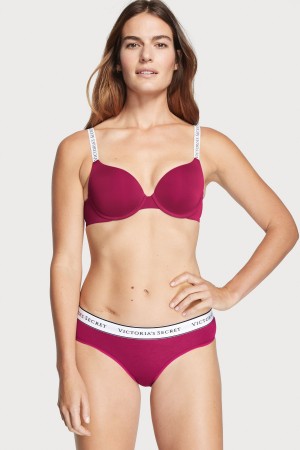 Claret Red Victoria's Secret Stretch Cotton Logo Knickers | 0752VRBZP