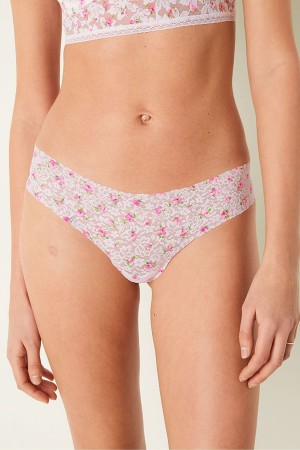 Coconut White Floral Victoria's Secret No-Show No Show Thong Lace Knickers | 5293KGUYC