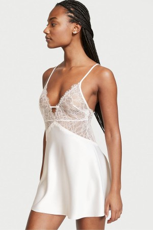 Coconut White Victoria's Secret Bridal Satin Lace Slip | 4973DVMZX