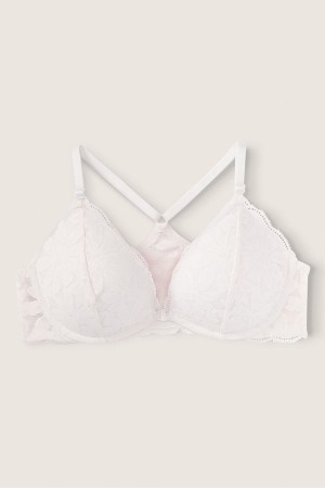 Coconut White Victoria's Secret Lace Front Fastening Push Up Bra | 1829RKXZA