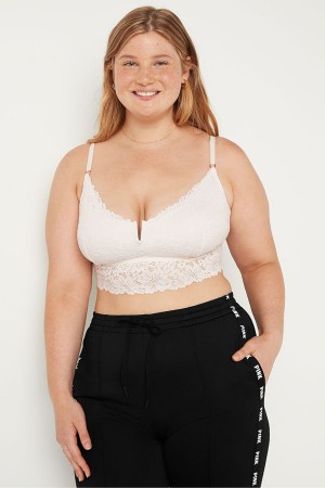 Coconut White Victoria's Secret Lace Longline Bralette | 9047NDVAT