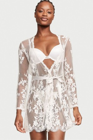 Coconut White Victoria's Secret Sheer Lace Robe | 8219PUVFT