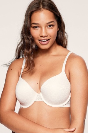 Coconut White Victoria's Secret Wear Everywhere Lace Lightly Lined T-Shirt Bra | 2761IWADL