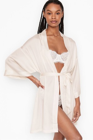 Coconut White W/ Bride Embellished Victoria's Secret Bridal Satin Bride Embellished Robe | 2485VGIDH