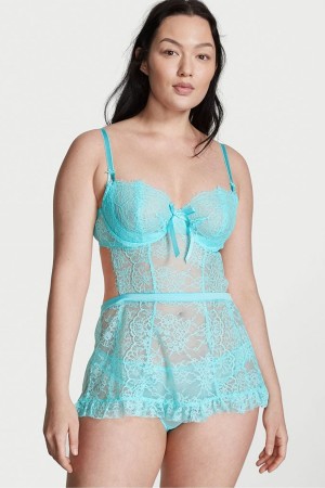 Cool Aqua Blue Victoria's Secret Open Back Babydoll | 7428KYIEW