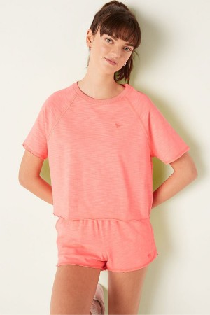 Coral Flash Orange Victoria's Secret Cotton Slub Short Sleeve Crew Crop T-Shirt | 1204FMWBJ