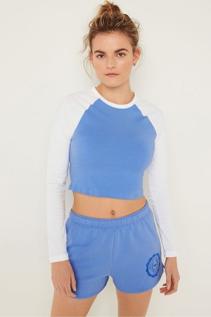 Cornflower Blue Victoria's Secret Long Sleeve Crop T-Shirt | 6705MENSP