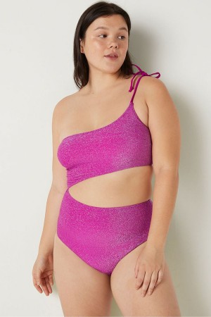 Dahlia Magenta Pink Victoria's Secret Shimmer One Shoulder Swimsuit | 3486NJUBW