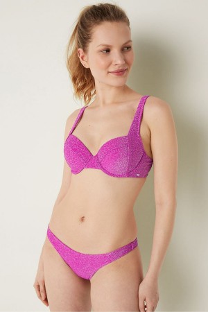 Dahlia Magenta Purple Victoria's Secret Shimmer Push Up Bikini Top | 1350VLZSJ