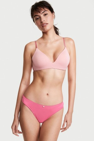 Dahlia Pink Victoria's Secret Stretch Cotton Cotton Thong Knickers | 9816UIASO