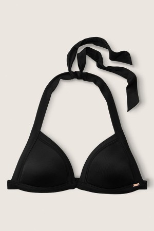 Dark Charcoal Grey Butterfly Victoria's Secret Push Up Triangle Halterneck Bikini Top | 6079USJLG