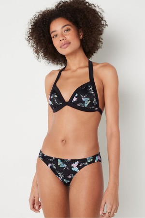 Dark Charcoal Grey Butterfly Victoria's Secret Push Up Triangle Halterneck Bikini Top | 9084YCWIG