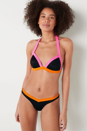 Dark Charcoal Grey Butterfly Victoria's Secret Push Up Triangle Halterneck Bikini Top | 7685IJZVH