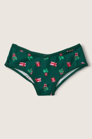 Dark Garden Green Christmas Print Victoria's Secret Cotton Cheeky Knickers | 4597SLCNO