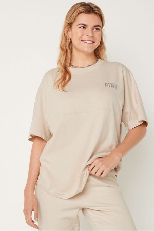 Dark Steel Grey Victoria's Secret Shine Oversized Short Sleeve T-Shirt | 5940BYZMW