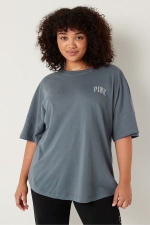 Dark Steel Grey Victoria's Secret Shine Oversized Short Sleeve T-Shirt | 7436WZDSE