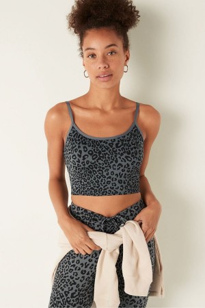 Dark Steel Leopard Grey Victoria's Secret Lightly Lined Low Impact Sport Crop Top | 9613AVIDQ