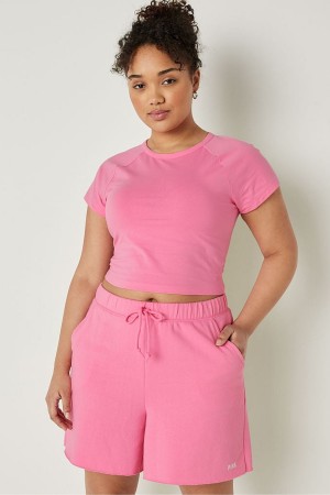 Dreamy Pink Victoria's Secret Crop Short Sleeve T-Shirt | 0254DGXTQ