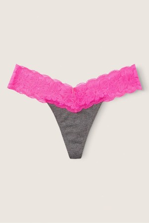 Ensign Lips Band Pink Victoria's Secret Lace Trim Thong Knickers | 1465OWAYI