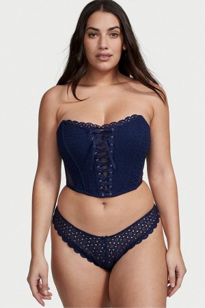 Ensign Navy Blue Victoria's Secret Dream Angels Broderie Knickers | 6078JEQSN