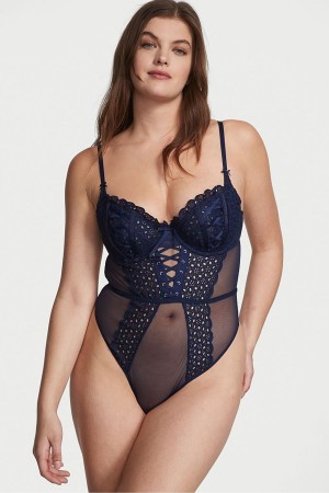 Ensign Navy Blue Victoria's Secret Dream Angels Broderie Unlined Balcony Body | 8394MQTHD