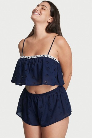 Ensign Navy Blue Victoria's Secret Lace Cami Pyjama Set | 7631QSOJM