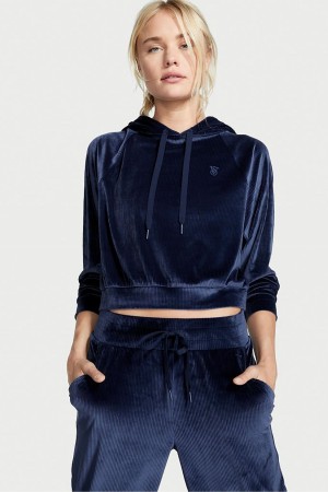 Ensign Navy Blue Victoria's Secret Velour Lounge Hoodie | 2657SHTOK